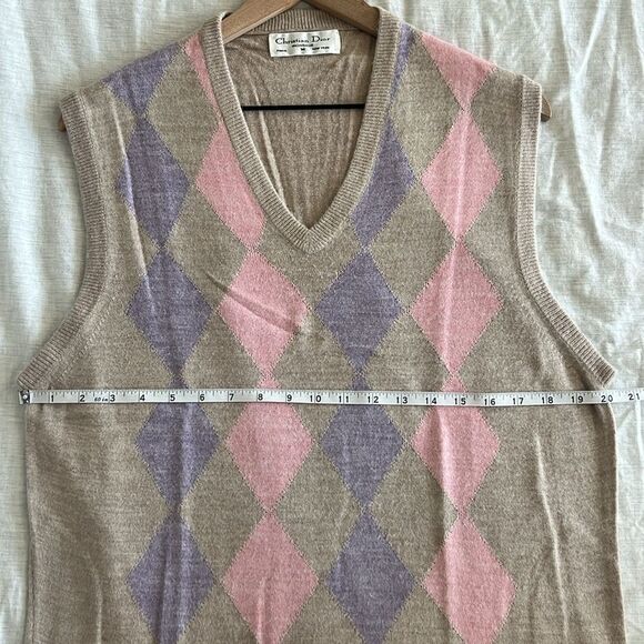Christian Dior Argyle Sweater Vest Vintage 80s Preppy Size Men's Medium - Picture 5 of 7